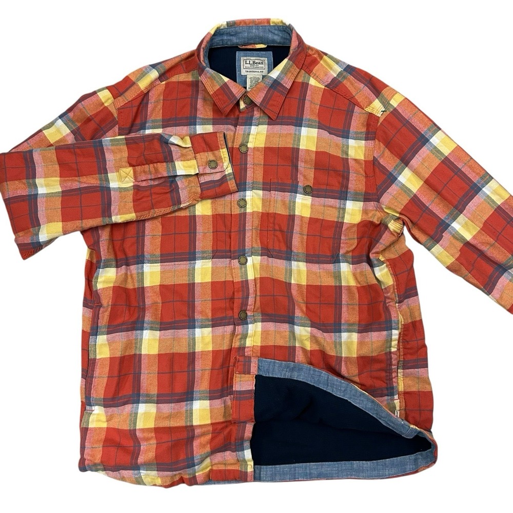 LL Bean Bean Flex Flannel Shirt Mens Medium Traditional‎ Fit Waffle Lined Snap
